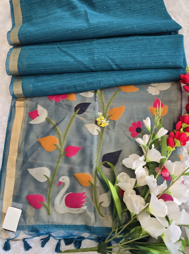 2026/06/1001251049-1.jpg Premium Jamdani Silk Saree with Sequence Work & Chanderi Pallu - Image 1