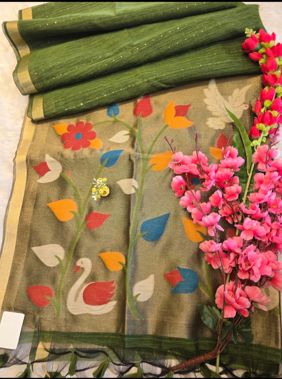 2026/06/1001251051-1.jpg Premium Jamdani Silk Saree with Sequence Work & Chanderi Pallu - Image 1