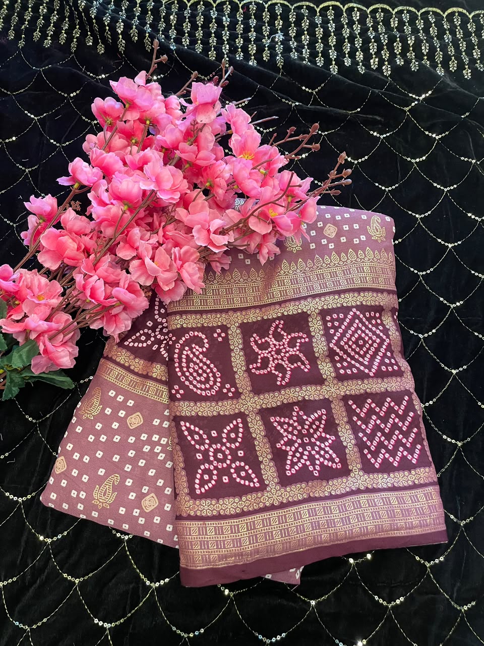 50bd00d6-ed3f-435f-90a8-f7de7d528989 Bandhani Saree - Purple - Image 1
